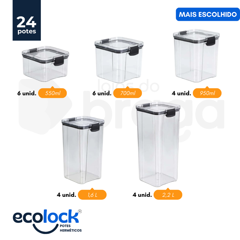 EcoLock - Kit Potes Herméticos de Vidro + (Brindes Exclusivos)