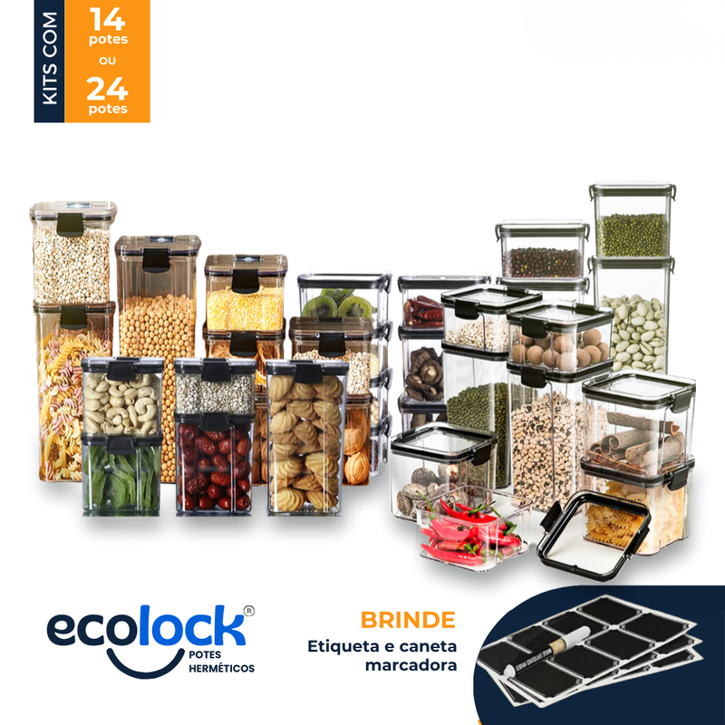 EcoLock - Kit Potes Herméticos de Vidro + (Brindes Exclusivos)